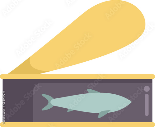 Open tin can of sardines preserved in oil flat color icon for apps and websites