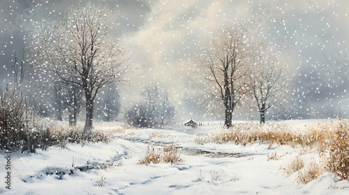 Wallpaper Mural Visualize a serene winter landscape with gentle snowfall, capturing the peaceful essence of nature Torontodigital.ca