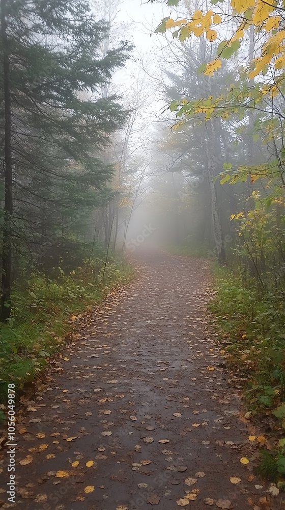 Obraz premium Wander through a fog-covered forest path