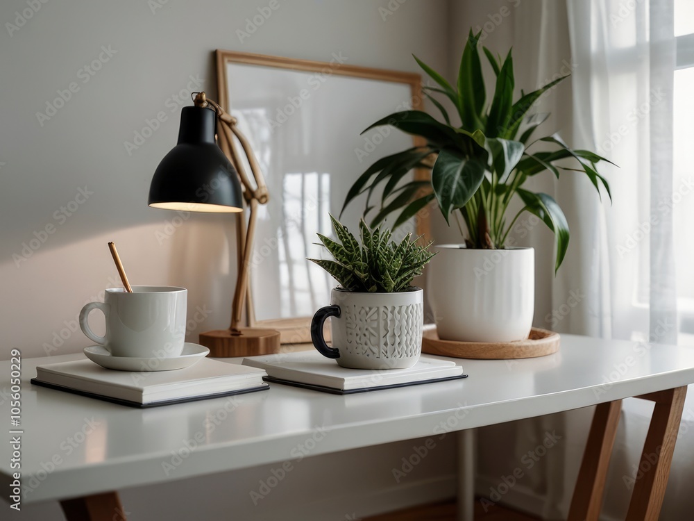 study room on the table there are stationery and flower pots study room on the table there are stationery and flower pots