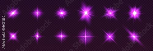 Purple stars effect.Set of bright particles.Light effect.Vector illustration.
