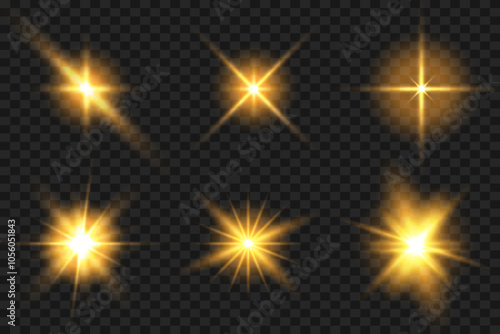 Sparkling magical dust particles.Golden highlights. Bright Star. Transparent shining sun, bright flash.