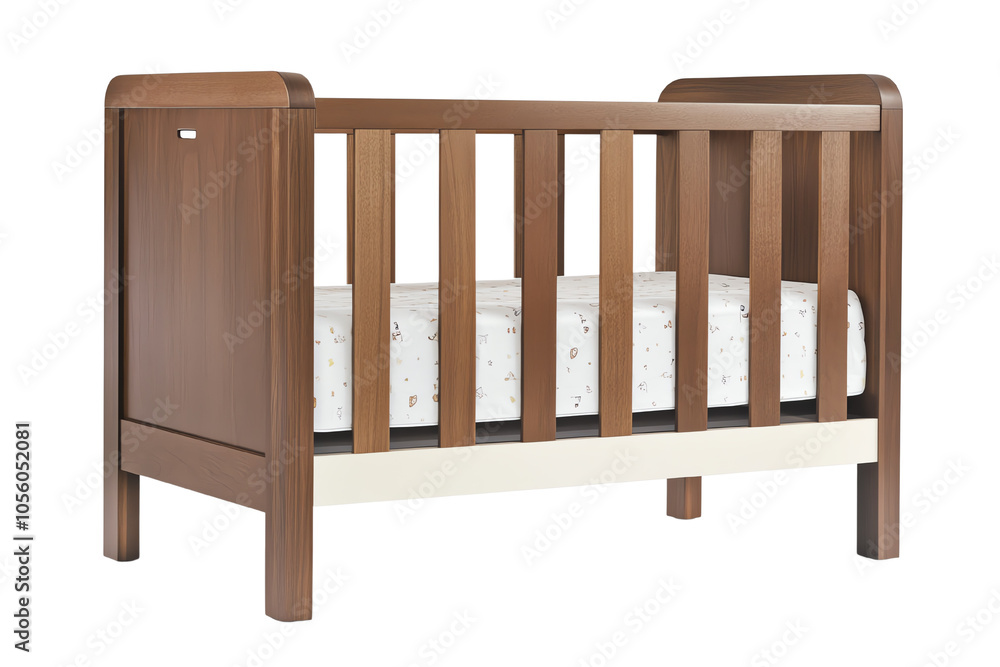 Wooden baby crib with a soft mattress, designed for comfort and safety in any nursery. Wooden baby crib with a soft mattress, designed for comfort and safety in any nursery.
