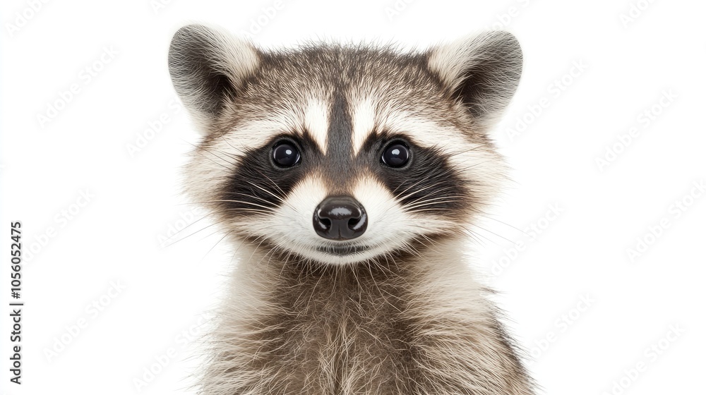 Fototapeta premium Sly raccoon in watercolor on a simple background, with lifelike fur texture and expressive face.