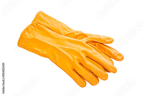 Yellow rubber gloves on white isolate background for cleaning and protection purposes.