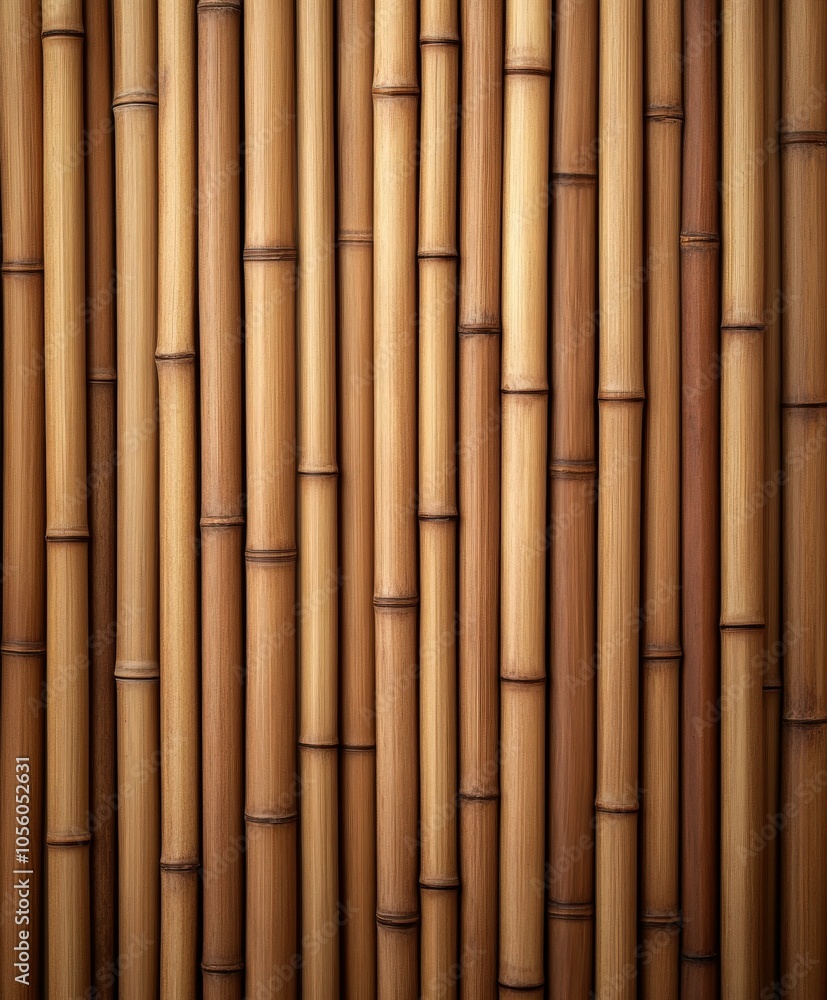 Natural bamboo wall texture with varying shades in a warm setting Natural bamboo wall texture with varying shades in a warm setting