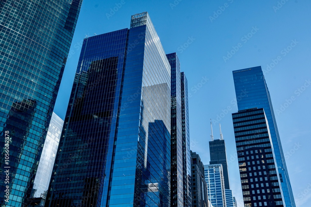The Skyscrapers of Chicago along the Chicago River at Midday The Skyscrapers of Chicago along the Chicago River at Midday