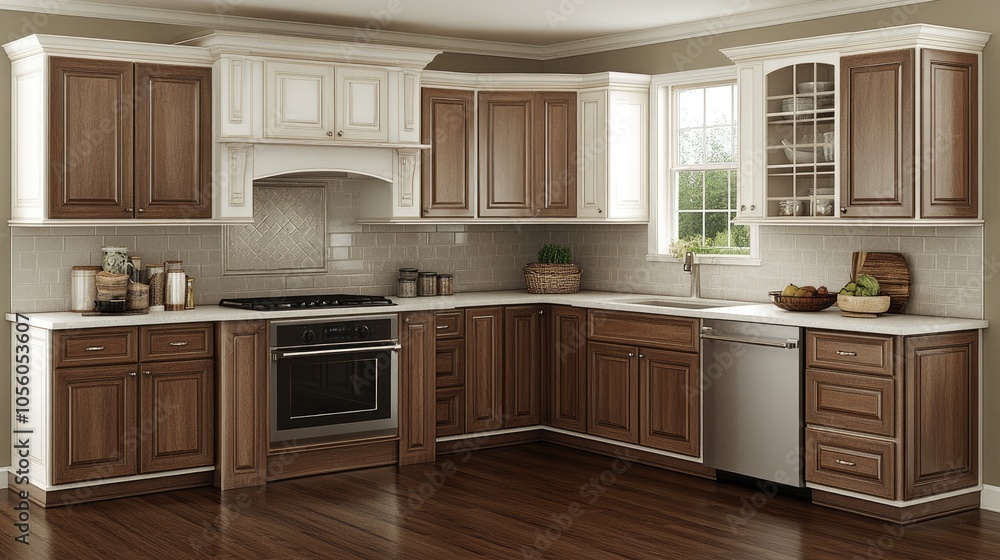 Stylish kitchen with light wood cabinetry, clean white walls, and grey backsplash in Scandinavian design. Stylish kitchen with light wood cabinetry, clean white walls, and grey backsplash in Scandinavian design.