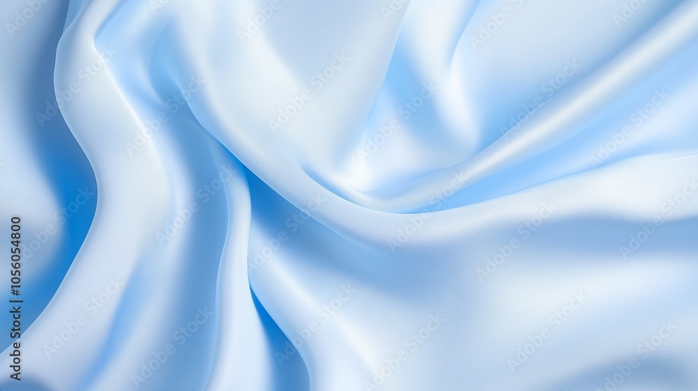 Obraz premium Soft blue satin fabric draping gracefully on a surface, showcasing delicate textures and folds in natural light