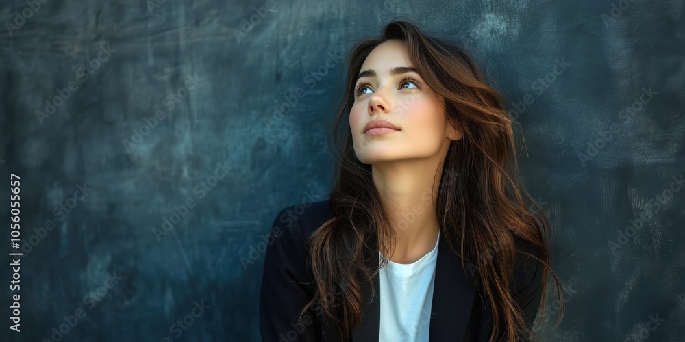 Natural light portrait of a beautiful woman in casual attire, looking away Natural light portrait of a beautiful woman in casual attire, looking away