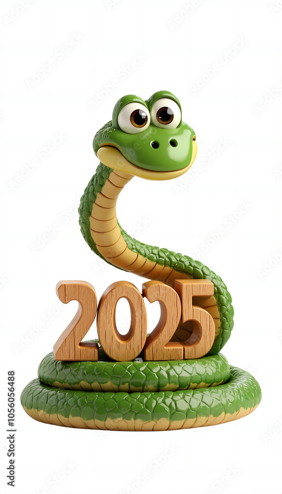 Naklejka premium green wooden snake 2025 on white