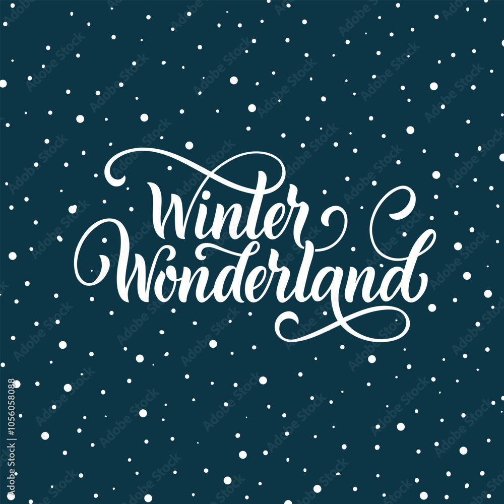 Winter wonderland handwritten text with stars and snowflakes. Hand lettering typography. Modern brush ink calligraphy. Vector illustration as greeting card, banner, poster, logo. Season's greeting Winter wonderland handwritten text with stars and snowflakes. Hand lettering typography. Modern brush ink calligraphy. Vector illustration as greeting card, banner, poster, logo. Season's greeting