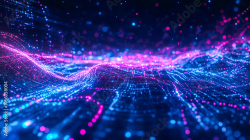 Dynamic waves of light an abstract representation of data flow and connectivity in a digital universe