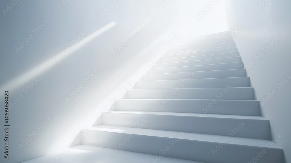 Obraz premium A serene ascent exploring the tranquil light of an endless staircase in a minimalist space