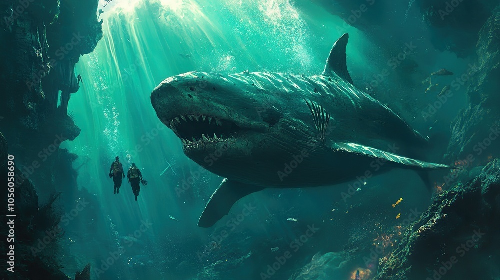 Fototapeta premium An expedition into the deep ocean, where explorers encounter the mysterious creatures of the animal kingdom.