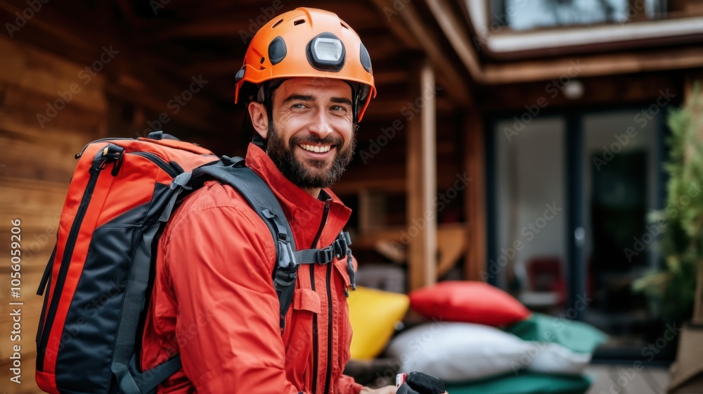Emergency Rescuer Ready for Action in Outdoor Setting Emergency Rescuer Ready for Action in Outdoor Setting
