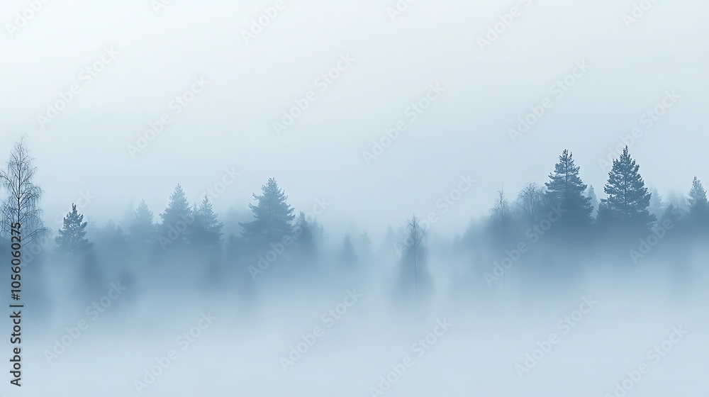 A soft, blurred fog over a forest with a clear, open sky for text A soft, blurred fog over a forest with a clear, open sky for text