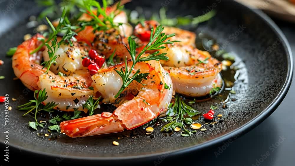food fish elegant gourmet black plate top view lunch dinnerdish meal fine dining closeup green sea seafood shrimp beautiful modern Video food fish elegant gourmet black plate top view lunch dinnerdish meal fine dining closeup green sea seafood shrimp beautiful modern Video
