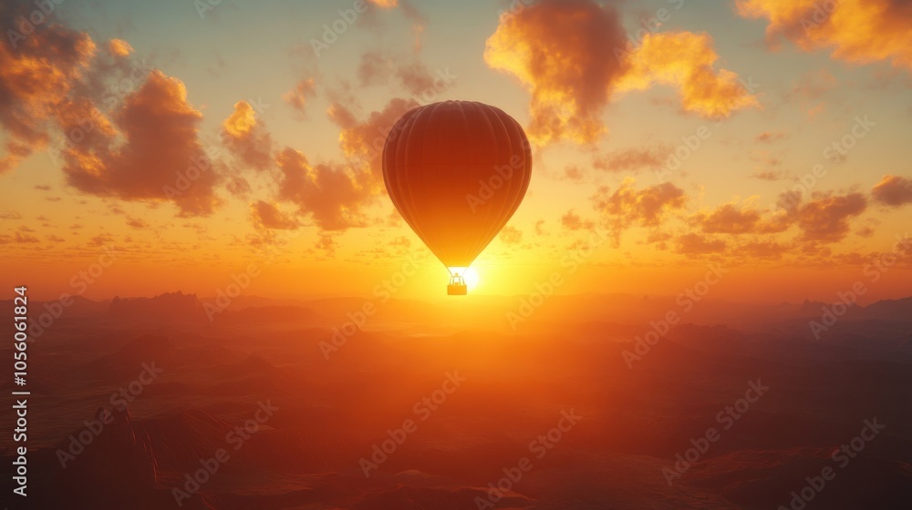 Colorful Hot Air Balloon Against Sunset Sky Colorful Hot Air Balloon Against Sunset Sky