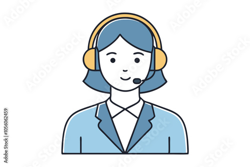 flat drawing of female call center agent with headset during call