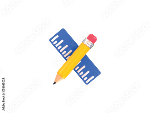 3D pencil with Ruler icon on school stationery education icon