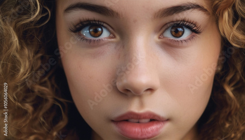 Close-Up Portrait of a Young Woman with Curly Hair