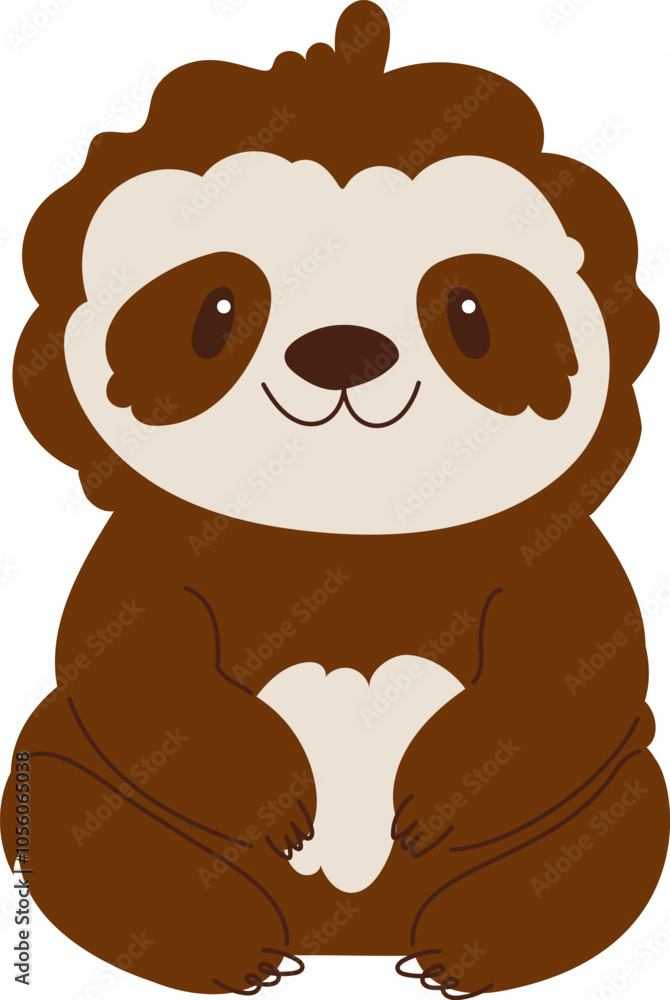 Cute cartoon illustration of a happy, sitting sloth with a friendly smile, featuring simple lines and a calm expression on a white background. Cute cartoon illustration of a happy, sitting sloth with a friendly smile, featuring simple lines and a calm expression on a white background.
