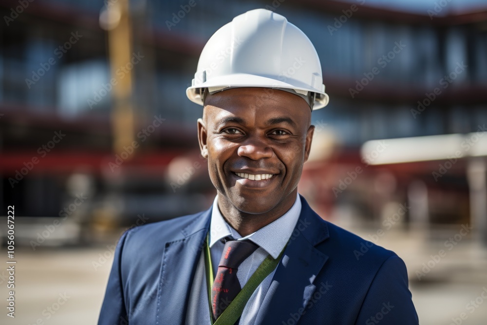 Smiling portrait of a middle aged African American businessman on construction site Smiling portrait of a middle aged African American businessman on construction site