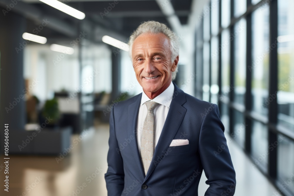 Smiling portrait of a senior Caucasian businessman in modern office Smiling portrait of a senior Caucasian businessman in modern office