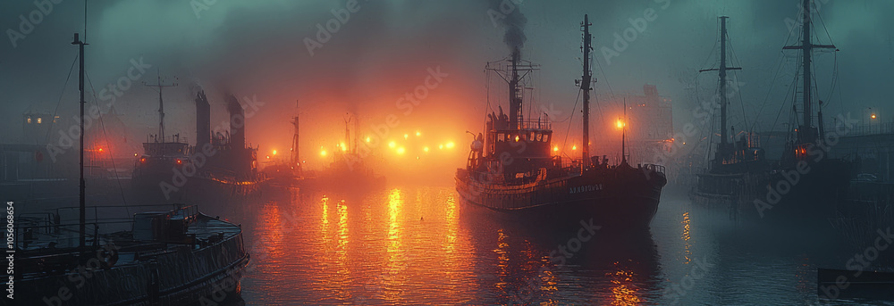 dockyard at night, with subtle lighting from ships and cranes. dockyard at night, with subtle lighting from ships and cranes.