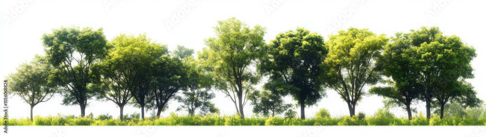 Fototapeta premium Green trees in the forest isolated on white background 