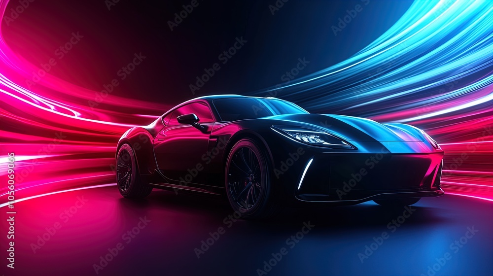 Stunning Classic Muscle Car Poster: Capture the Retro Modern Vibe with Dramatic Lighting and Shiny Black Exterior, Perfect for Sporty Interiors! Stunning Classic Muscle Car Poster: Capture the Retro Modern Vibe with Dramatic Lighting and Shiny Black Exterior, Perfect for Sporty Interiors!