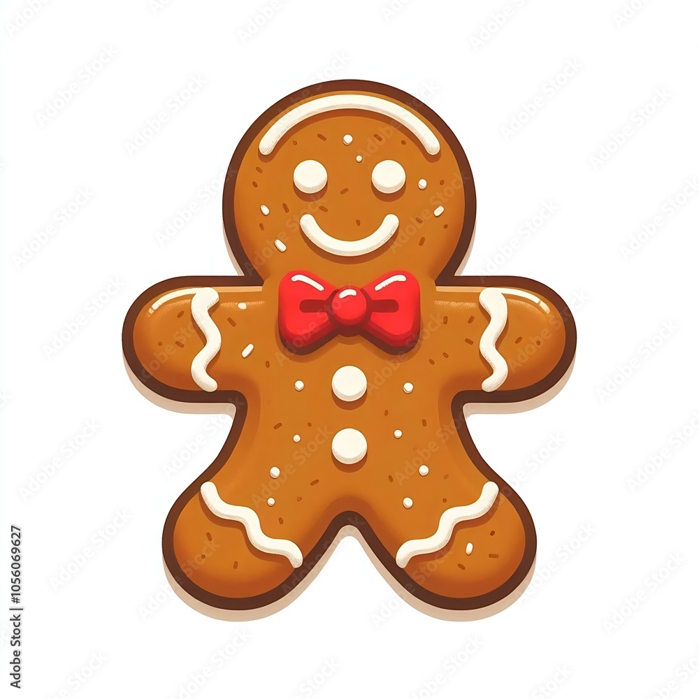Flat, isolated illustration of a gingerbread man cookie decorated with white icing details on white background. Simple, cheerful design capturing the festive holiday spirit. Flat, isolated illustration of a gingerbread man cookie decorated with white icing details on white background. Simple, cheerful design capturing the festive holiday spirit.