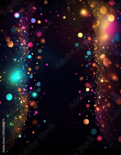 Brightly colored lights are shining brightly against a dark background photo