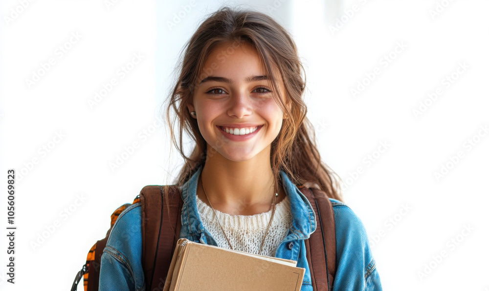 Smiling young student girl with book isolated on transparent background
Smiling young student girl with book isolated on transparent background