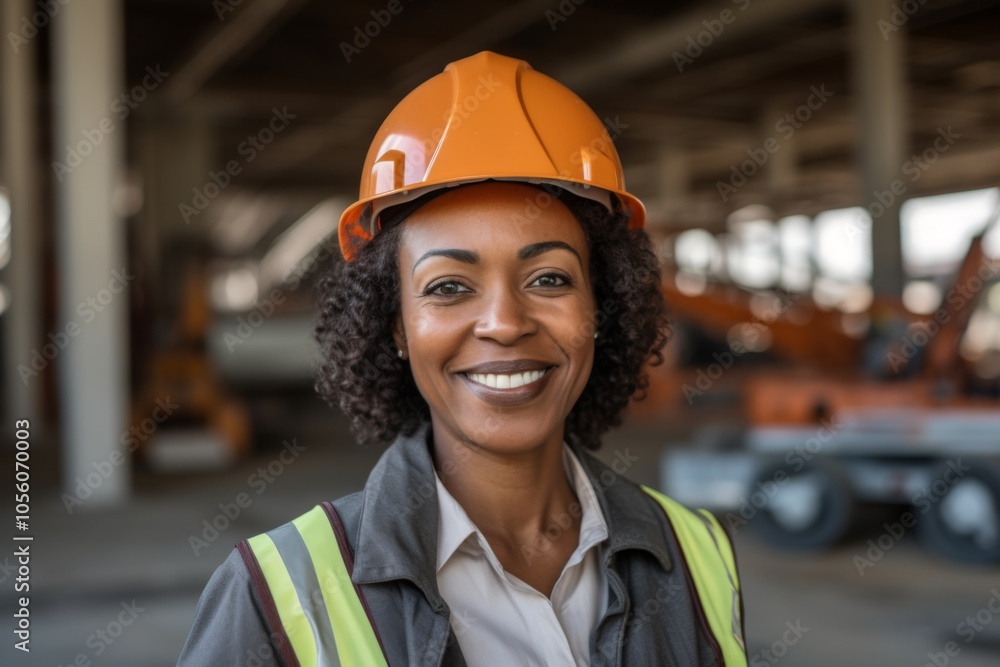 Smiling portrait of a middle aged businesswoman on construction site Smiling portrait of a middle aged businesswoman on construction site