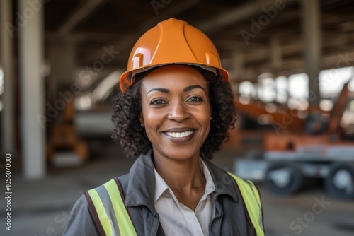 Smiling portrait of a middle aged businesswoman on construction site