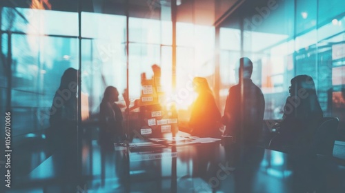 Wallpaper Mural A group of businesspeople are silhouetted against a window in an office, discussing a project. Torontodigital.ca