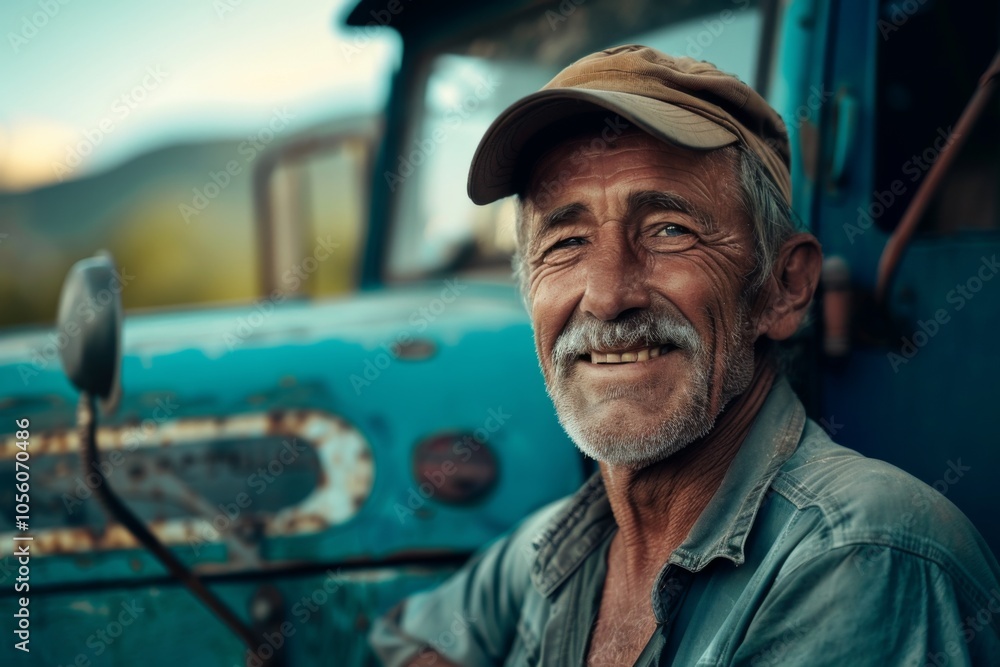 Smiling portrait of a middle aged male Caucasian trucker Smiling portrait of a middle aged male Caucasian trucker