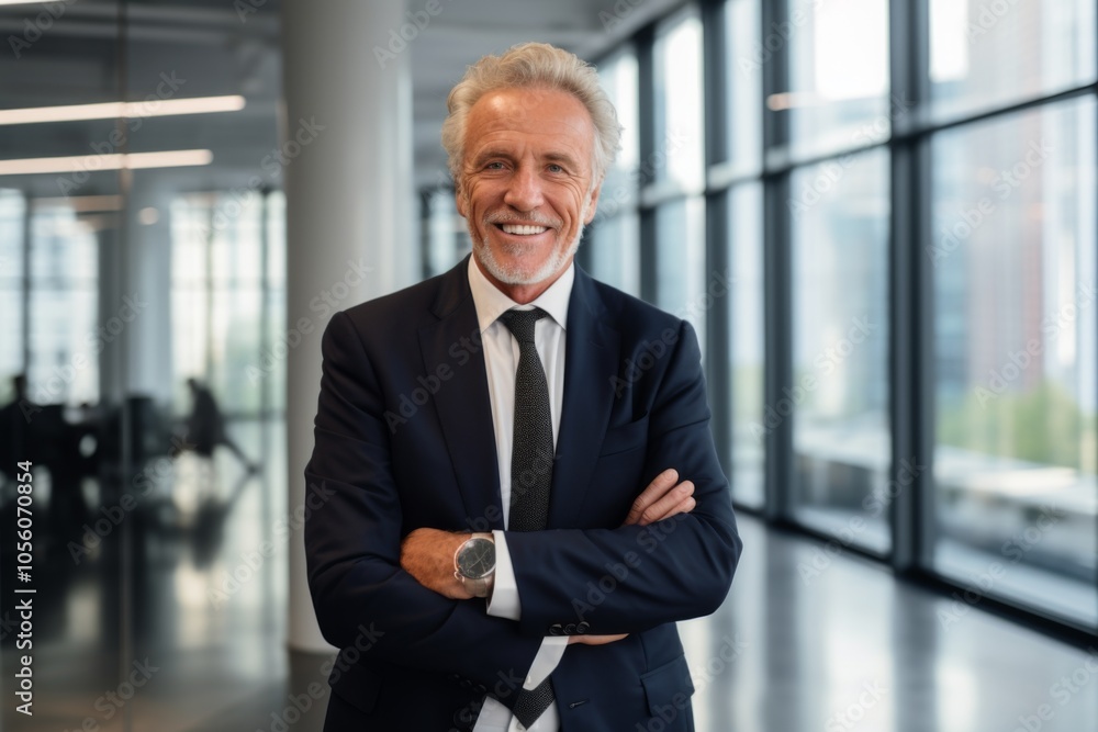 Smiling portrait of a senior Caucasian businessman in modern office Smiling portrait of a senior Caucasian businessman in modern office