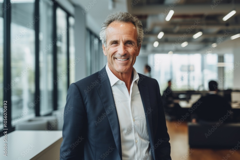 Smiling portrait of a senior Caucasian businessman in modern office Smiling portrait of a senior Caucasian businessman in modern office