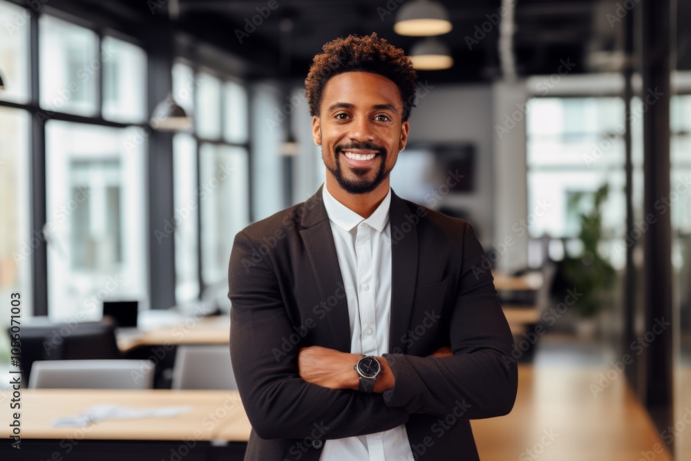Smiling portrait of a young African American businessman in office Smiling portrait of a young African American businessman in office