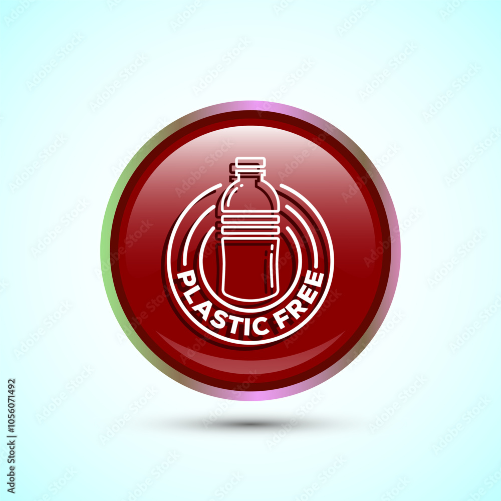 Plastic free icon design illustration, No plastic product sign,Red Color Round Button Design Plastic free icon design illustration, No plastic product sign,Red Color Round Button Design