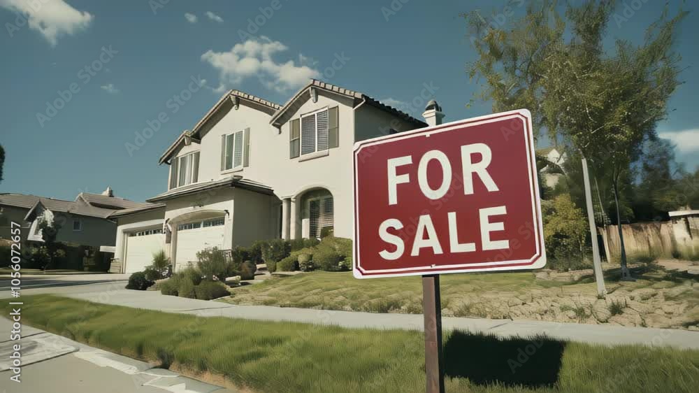 American Real Estate 'For Sale' Sign in Front of a New House