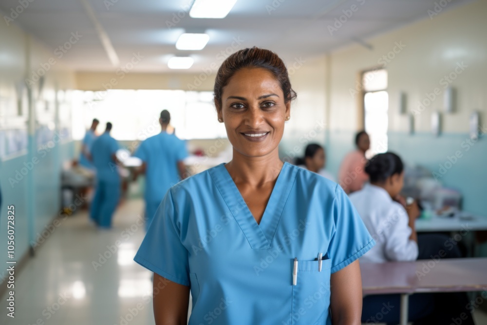Smiling portrait of a middle aged Indian nurse in hospital Smiling portrait of a middle aged Indian nurse in hospital