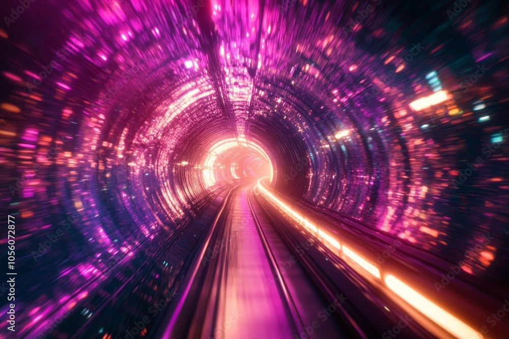 Abstract hyperspace travel in a neon warp tunnel with vibrant star trails and light flares Abstract hyperspace travel in a neon warp tunnel with vibrant star trails and light flares