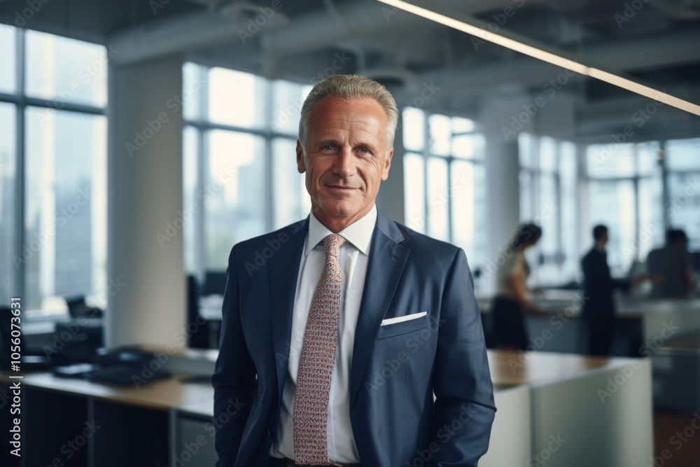 Smiling portrait of a senior Caucasian businessman in modern office Smiling portrait of a senior Caucasian businessman in modern office