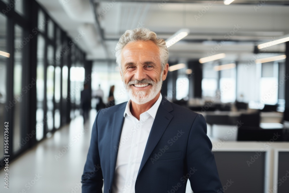 Smiling portrait of a senior Caucasian businessman in modern office Smiling portrait of a senior Caucasian businessman in modern office