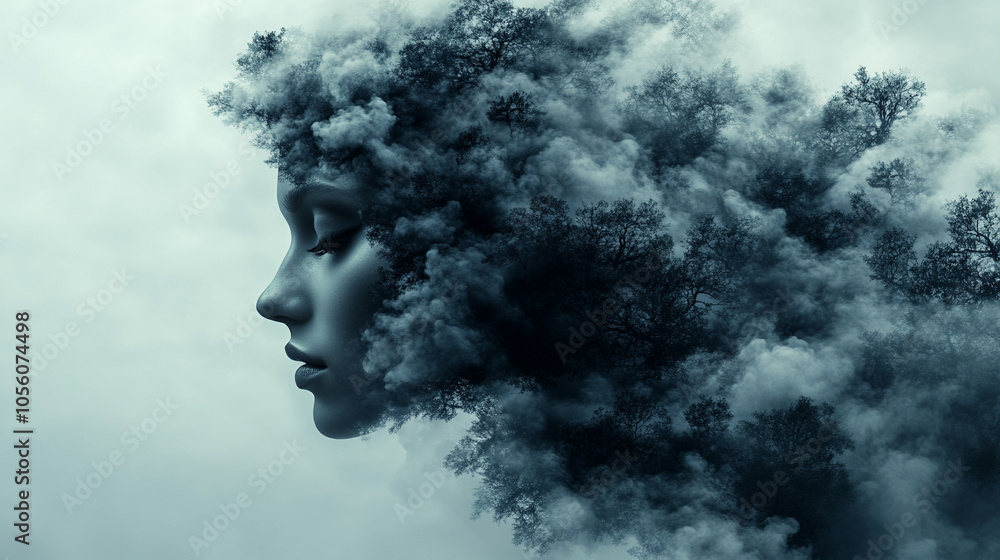 woman’s face obscured in a soft, white cloud, evoking themes of mental fog, introspection, and emotional depth. The image conveys a feeling of clouded thoughts, headache, and psychological introspecti woman’s face obscured in a soft, white cloud, evoking themes of mental fog, introspection, and emotional depth. The image conveys a feeling of clouded thoughts, headache, and psychological introspecti