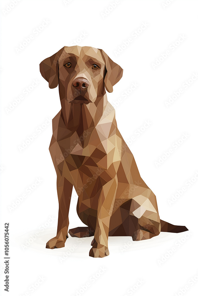 Abstract low-poly style illustration of a Labrador Retriever on a white isolated background, Poster design and picture design, Wall painting design, Merch design Abstract low-poly style illustration of a Labrador Retriever on a white isolated background, Poster design and picture design, Wall painting design, Merch design